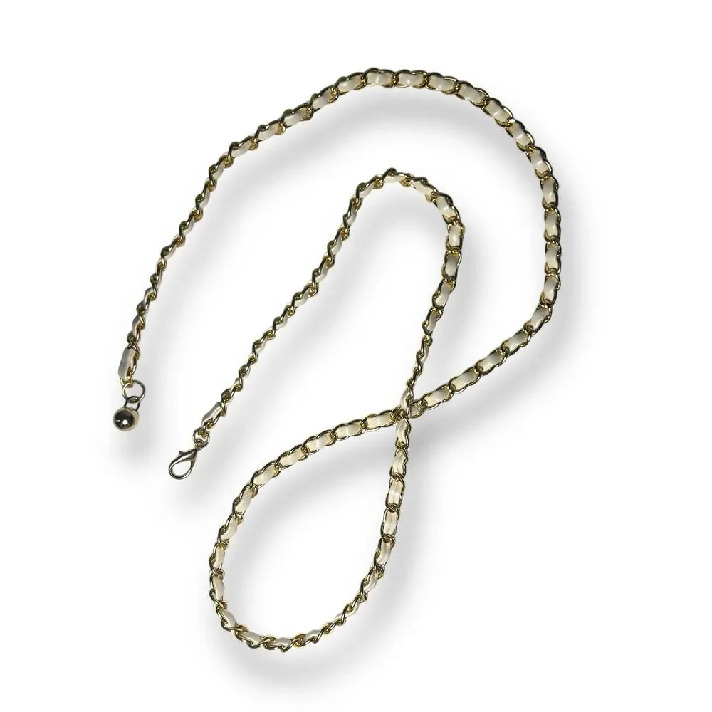 Gold White Chainlink Statement Belt Career Evening Dangling Charm Adjustable